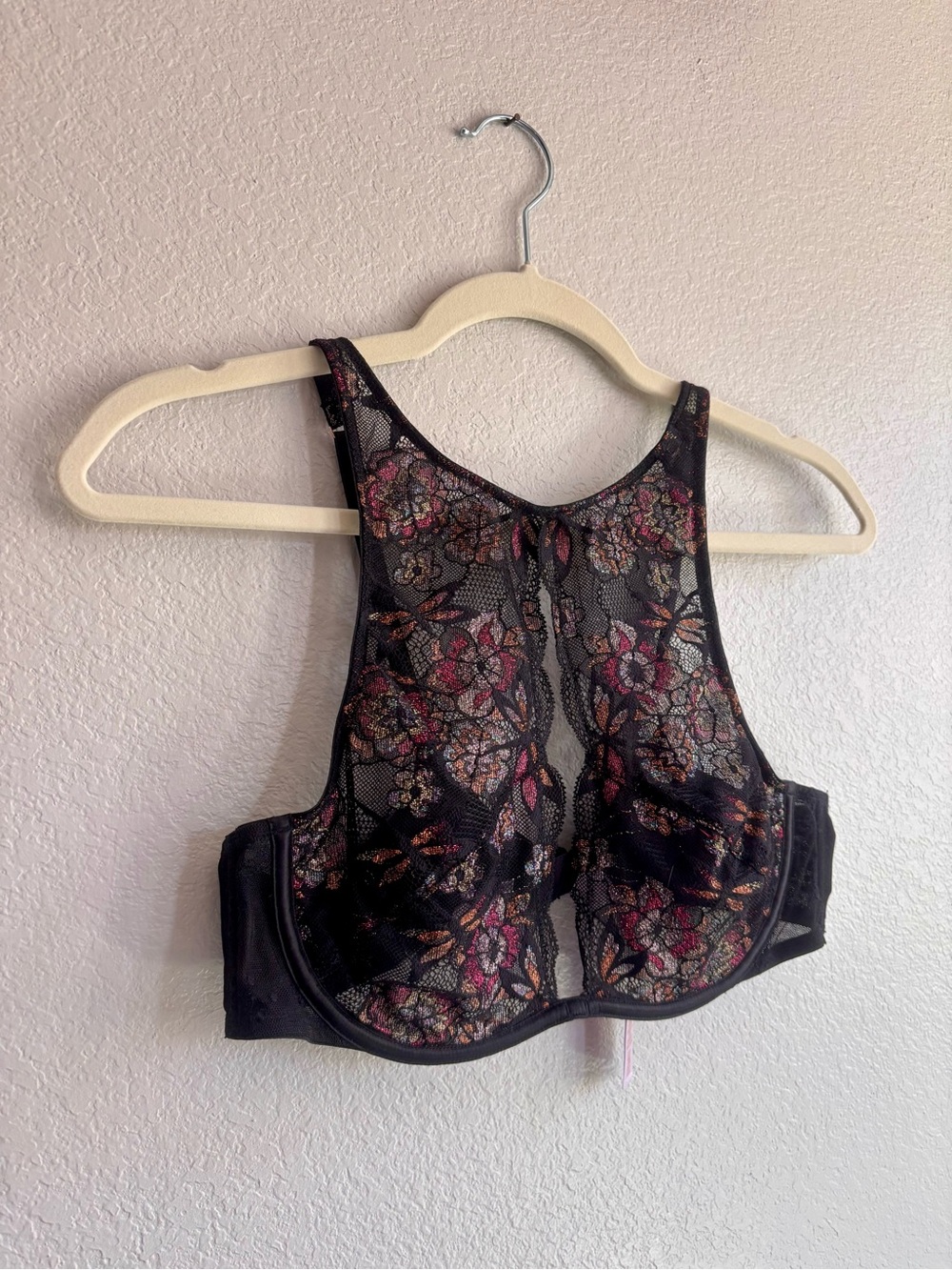 Savage X Fenty Black Lace Floral High-Neck Bra